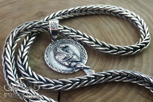 Срібний ланцюг Колос і кулон з вороном зі срібла купити
