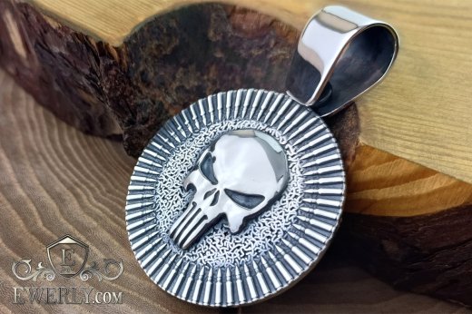 Silver pendant with Molon Labe and the symbol of the Punisher to buy