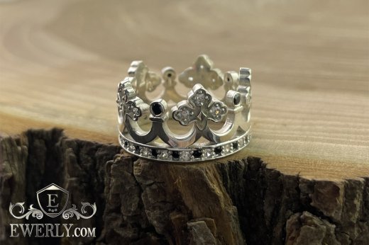 Жіноча каблучка - корона зі срібла з камінням