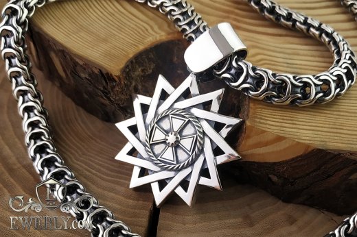 Thick silver chain with pendant "Star of Erzgamma" to buy