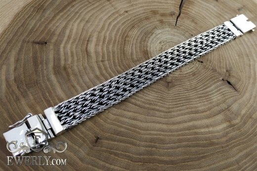 Широкий браслет из серебра мужской - двойное тайское плетение купить