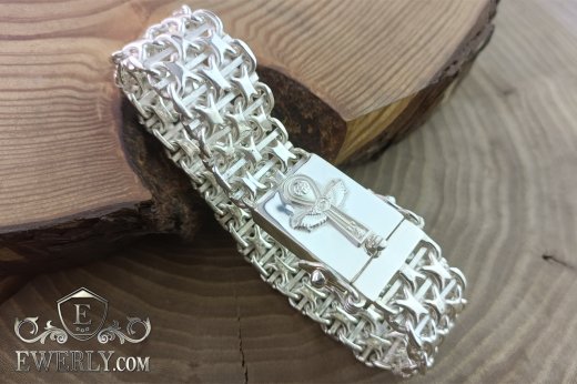Крупный серебряный браслет "Двойной Фараон с пластинами" купить