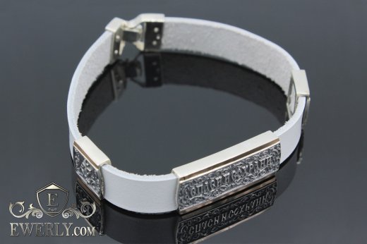Leather bracelet with silver to buy 22037FG