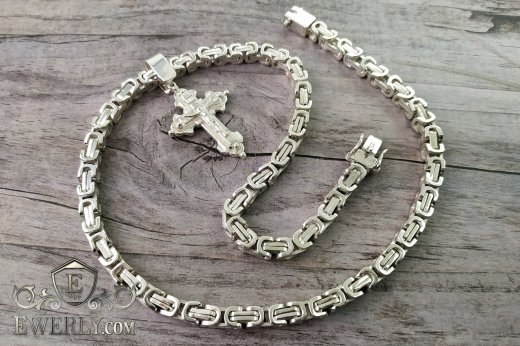 Купить мужскую серебряную цепь Давид с крестом православным