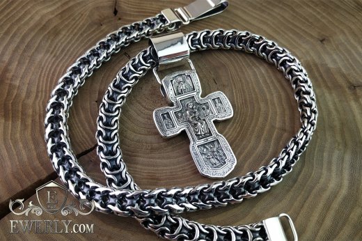 Buy a men's silver chain with a cross. Silver chain "Phantom"
