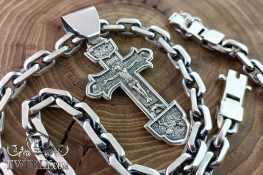 Silver anchor chain with an Orthodox cross, like Alexander Usik's