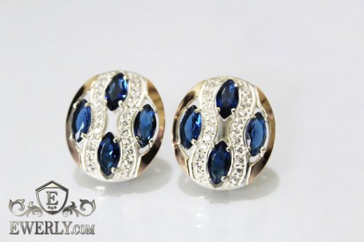 Купити сережки з срібла для жінок з камінням синього кольору