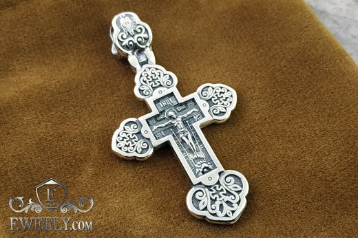 Купить серебряный нательный православный крестик с чернением 08711AS