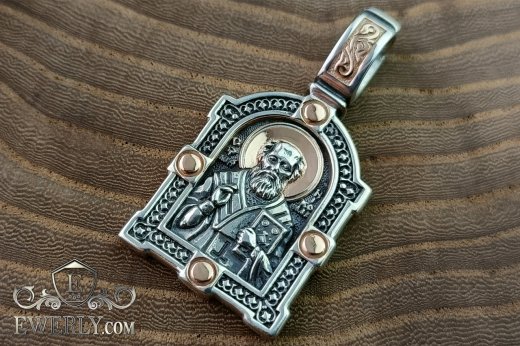 Pendant "Nicholas the Wonderworker" of silver with gilding and blackening