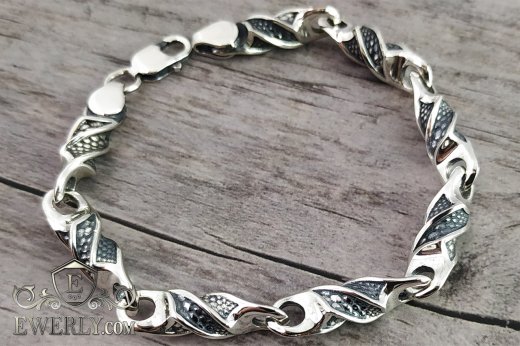 Авторський незвичайний срібний браслет - купити плетіння із срібла з чорнінням 121502GD