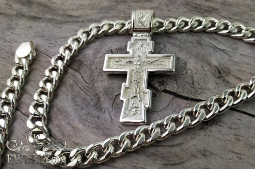 Set : chain and cross of sterling silver "Carapace" to buy