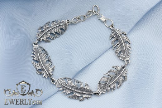 Жіночий срібний браслет у вигляді пера купити