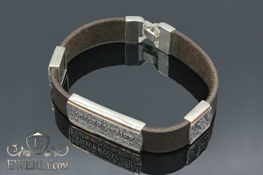 Православный браслет для мужчин (кожа с серебром и золотом) купить