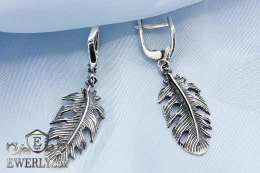 Серёжки - перья серебряные женские купить 12452PL