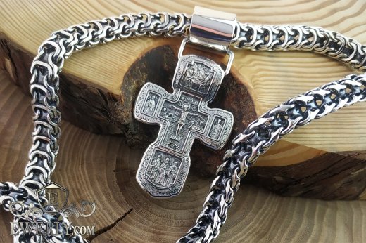 Купити чоловічий срібний ланцюжок з хрестом великим православним