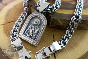 Silver chain "Bismarck" with pendant Mother of God, фото