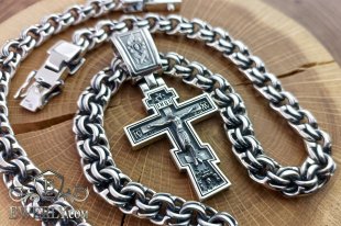 silver chain "Bismarck" and silver cross, фото