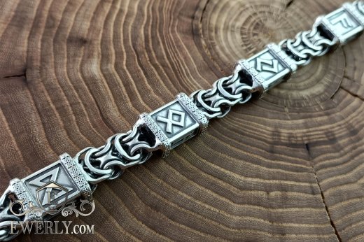 Silver weaving for men "Ramses" with runes to buy